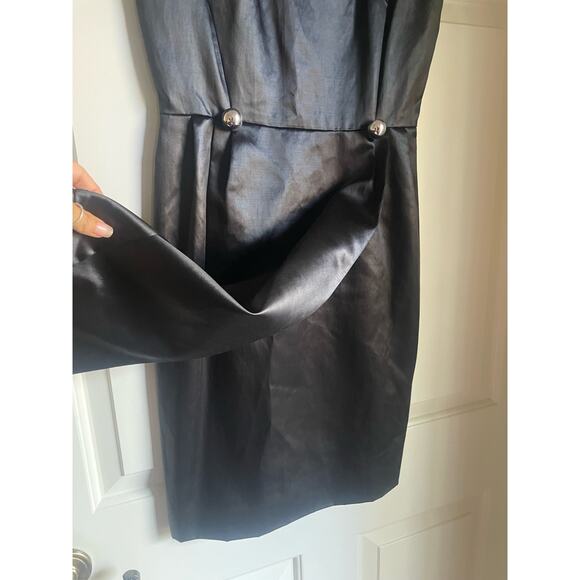 CREATURES of the WIND $1400 Demilo Fitted Satin Sheath Dress LBD Military Square - Picture 5 of 10